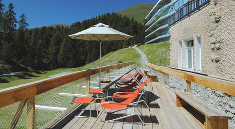 Sun terrace at Hotel Castell in Engadin